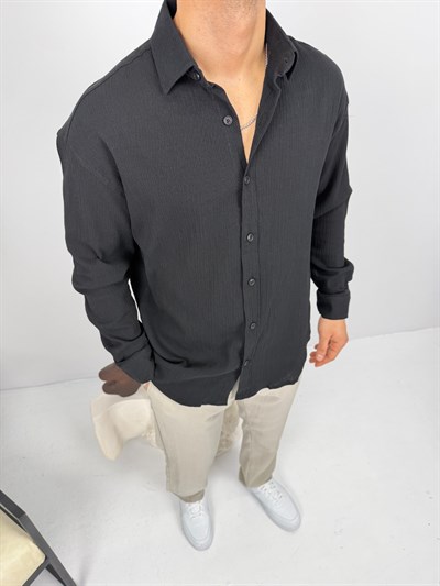 Krinkıl Keten Gömlek Siyah