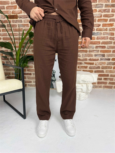 Krinkıl Keten Gömlek Takım Acı Kahve