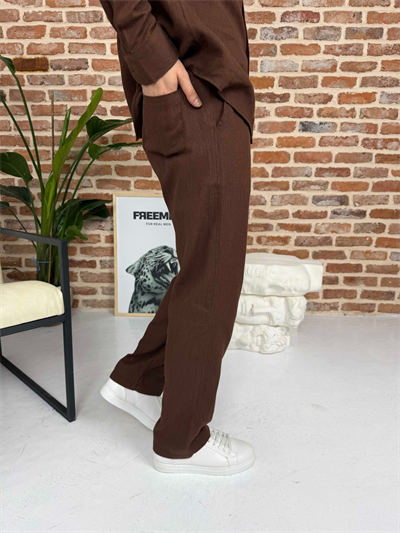 Krinkıl Keten Gömlek Takım Acı Kahve