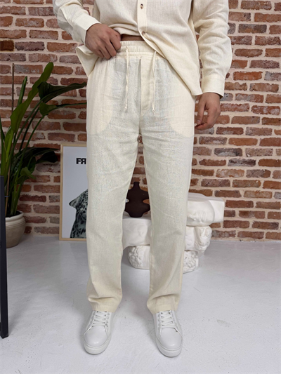 Krinkıl Keten Gömlek Takım Bej