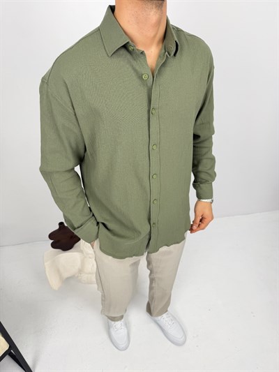 Krinkıl Keten Gömlek Yeşil