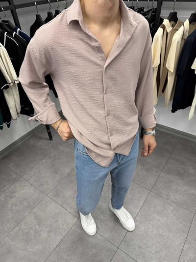Krinkıl Oversize Pamuklu Keten Gömlek Yavruağzı