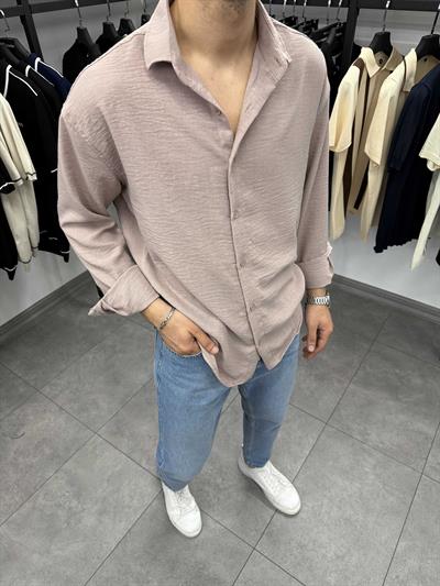 Krinkıl Oversize Pamuklu Keten Gömlek Yavruağzı