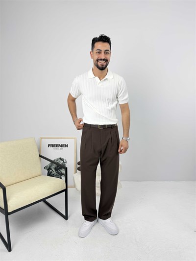 Likralı Apaş Yaka Triko Beyaz