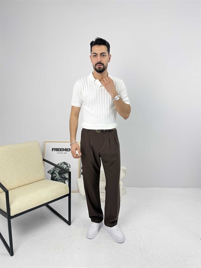 Likralı Apaş Yaka Triko Beyaz