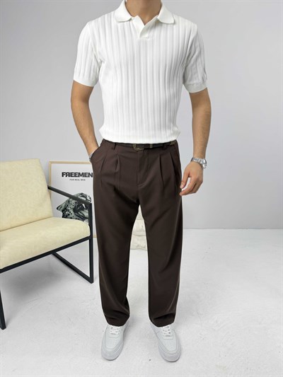 Likralı Apaş Yaka Triko Beyaz