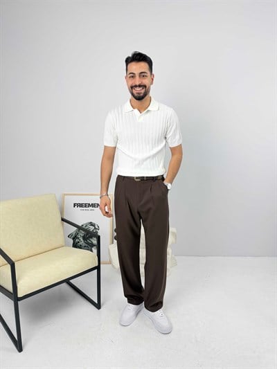 Likralı Apaş Yaka Triko Beyaz