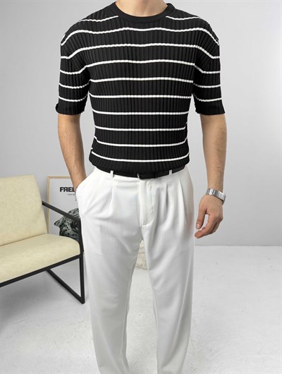 Likralı Lazer Kesim Triko Siyah