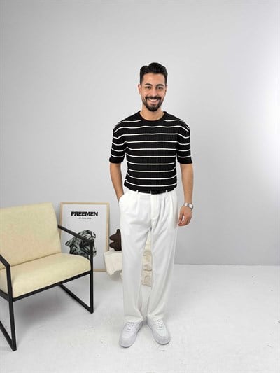 Likralı Lazer Kesim Triko Siyah