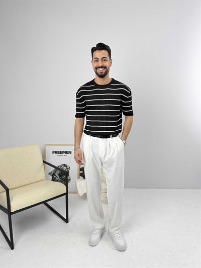 Likralı Lazer Kesim Triko Siyah