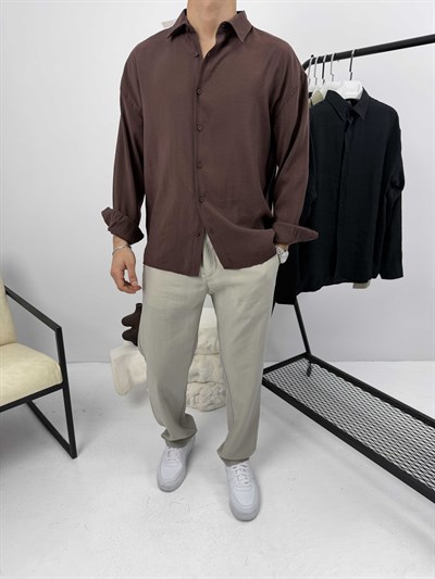 Modal Kumaş Oversize Gömlek Acı Kahve