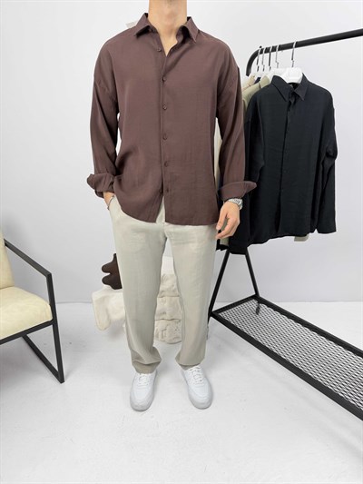 Modal Kumaş Oversize Gömlek Acı Kahve