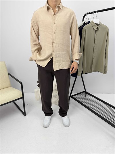 Modal Kumaş Oversize Gömlek Bej