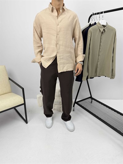 Modal Kumaş Oversize Gömlek Bej