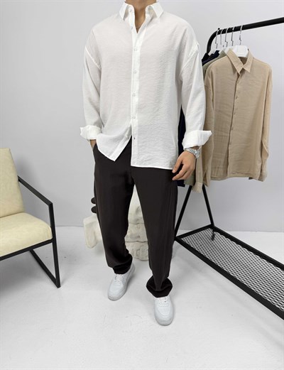 Modal Kumaş Oversize Gömlek Beyaz