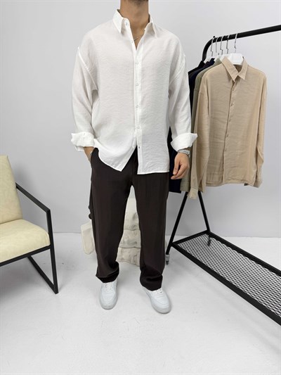 Modal Kumaş Oversize Gömlek Beyaz
