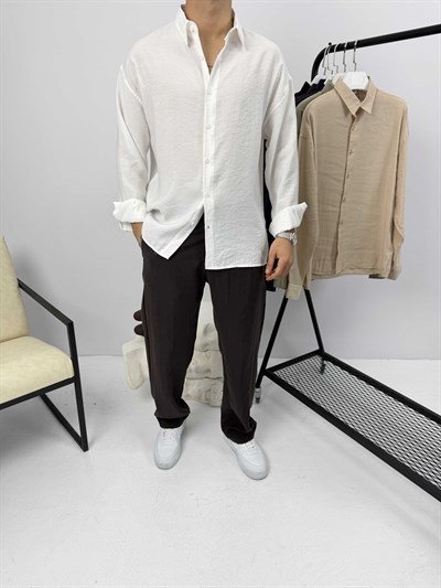 Modal Kumaş Oversize Gömlek Beyaz