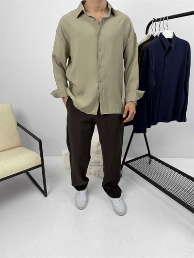 Modal Kumaş Oversize Gömlek Çağla Yeşili