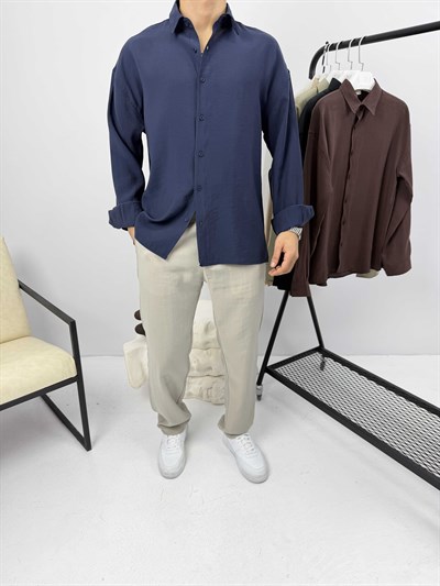 Modal Kumaş Oversize Gömlek Lacivert