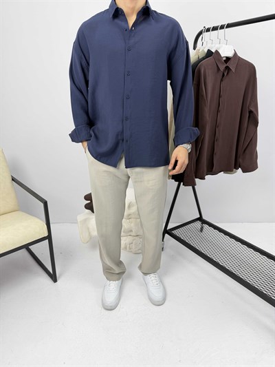 Modal Kumaş Oversize Gömlek Lacivert