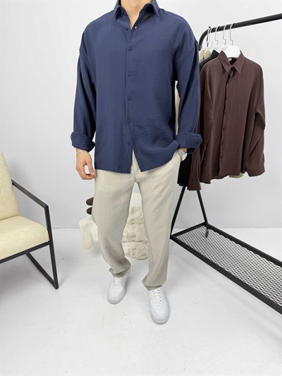 Modal Kumaş Oversize Gömlek Lacivert