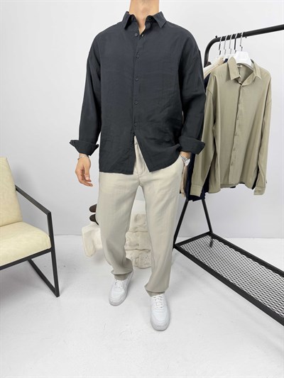 Modal Kumaş Oversize Gömlek Siyah