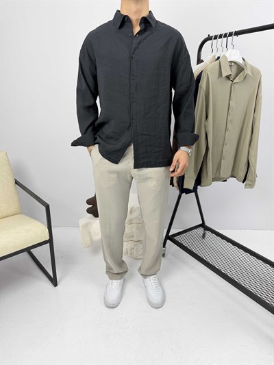 Modal Kumaş Oversize Gömlek Siyah