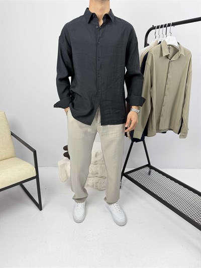 Modal Kumaş Oversize Gömlek Siyah