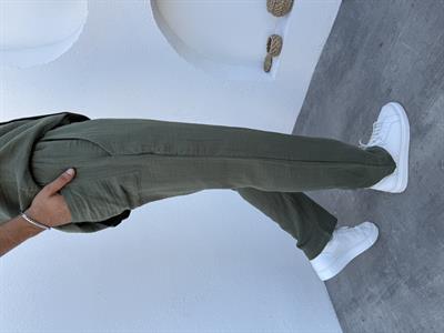Müslin Kumaş Baggy Pantolon Haki