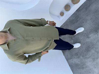 Müslin Pamuklu Oversize Keten Gömlek Çağla Yeşili