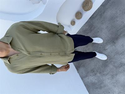 Müslin Pamuklu Oversize Keten Gömlek Çağla Yeşili