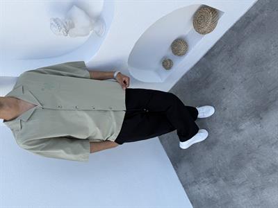 Nakış İşlemeli Apaş Yaka Kısa Kol Gömlek mint yeşili