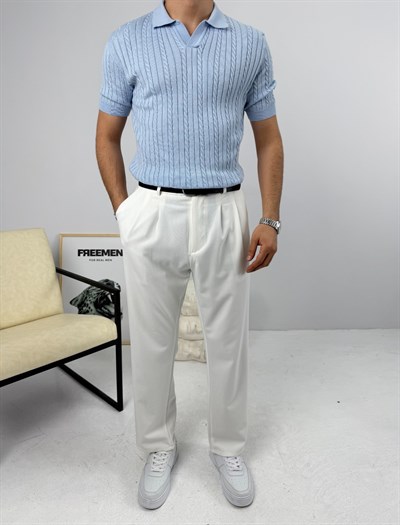 Örgülü Regular Triko Bebe Mavi