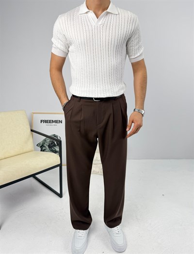 Örgülü Regular Triko Beyaz