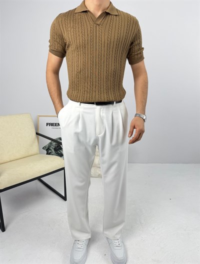 Örgülü Regular Triko Camel