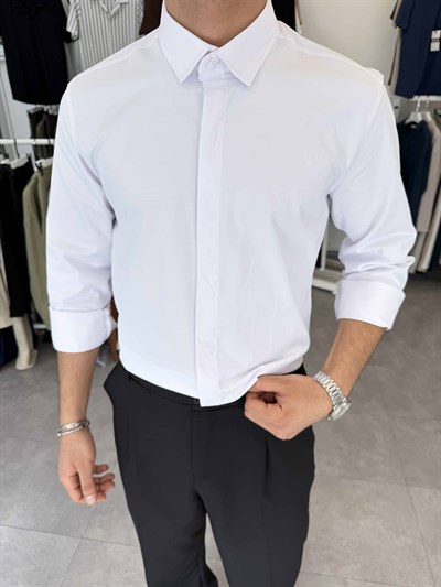Orijinal Poplin Gizli Düğme Regular Gömlek Beyaz