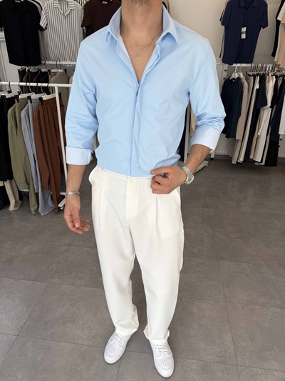 Orijinal Poplin Gizli Düğme Regular Gömlek Bebe Mavi