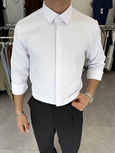 Orijinal Poplin Gizli Düğme Regular Gömlek Beyaz