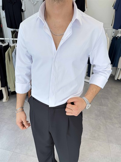 Orijinal Poplin Gizli Düğme Regular Gömlek Beyaz