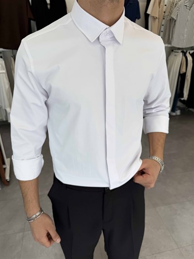 Orijinal Poplin Gizli Düğme Regular Gömlek Beyaz