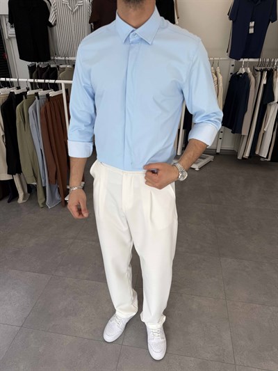 Orijinal Poplin Gizli Düğme Regular Gömlek Bebe Mavi