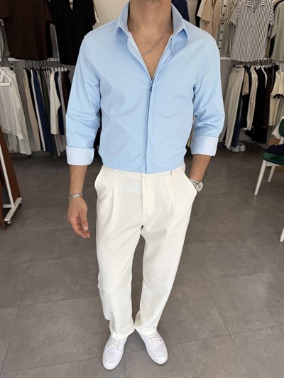 Orijinal Poplin Gizli Düğme Regular Gömlek Bebe Mavi