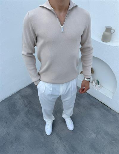 Örme Tam Boğaz Triko Bej