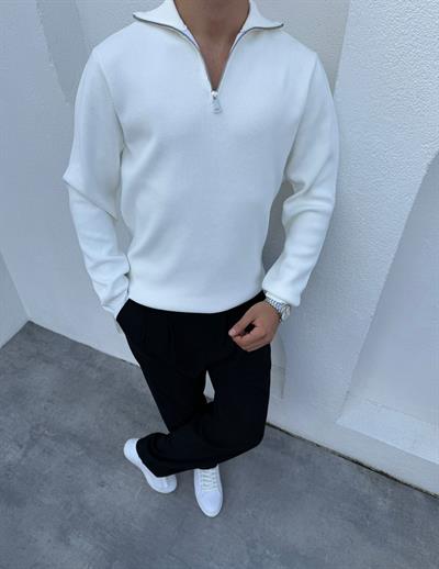 Örme Tam Boğaz Triko Beyaz