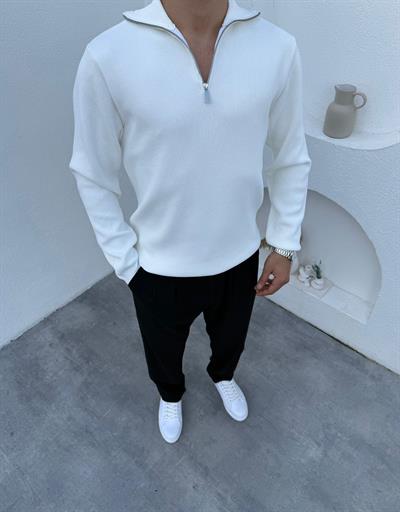 Örme Tam Boğaz Triko Beyaz