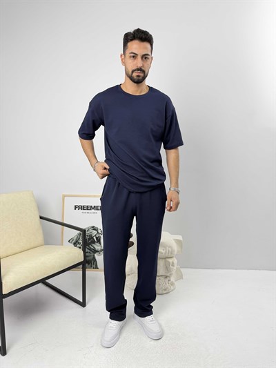 Oversize Basic Krep Takım Lacivert