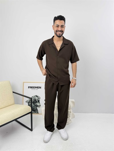 Oversize Duble Gömlek Takım Acı Kahve