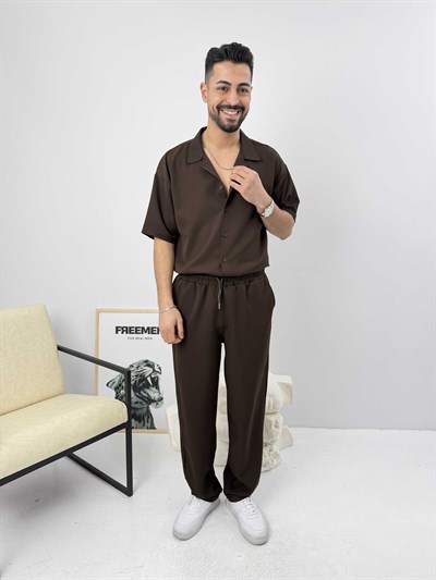 Oversize Duble Gömlek Takım Acı Kahve