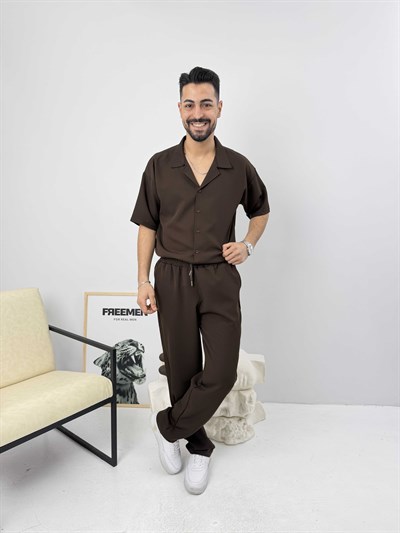 Oversize Duble Gömlek Takım Acı Kahve