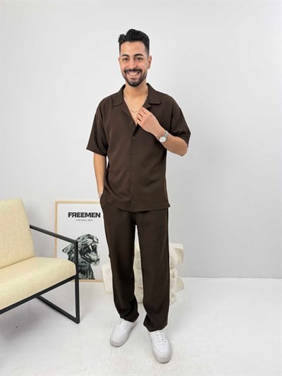 Oversize Duble Gömlek Takım Acı Kahve